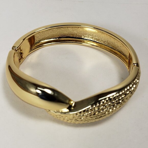 Gold Hinged Bangle Bracelet – Textured Luxury Jewelry for Elegant Layering, 7" - Picture 5 of 9